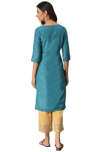 Green Floral Printed Sequined Ethnic Kurta