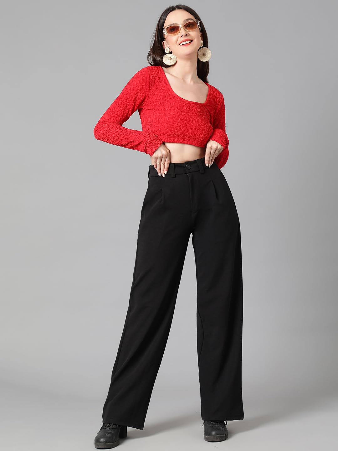 KOTTY Womens Polyester Blend Straight Fit Trousers Jade Black