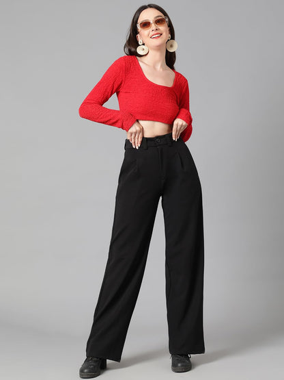 KOTTY Womens Polyester Blend Straight Fit Trousers Jade Black