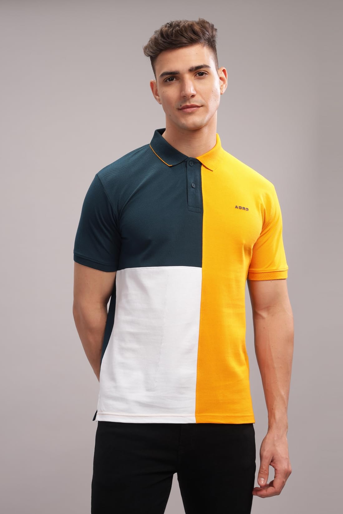 ADRO Regular Fit Polo Tshirt in 100% Cotton Multi Color Polo Also in Plus Size_PN24-L1-SBMUWH