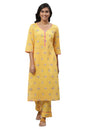 Aurelia Yellow Floral Printed Printed Lace Cotton Straight Long Kurta