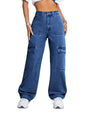 Kotty WomenS Solid High Rise Relaxed Fit Cargo Jeans(Blue,34)