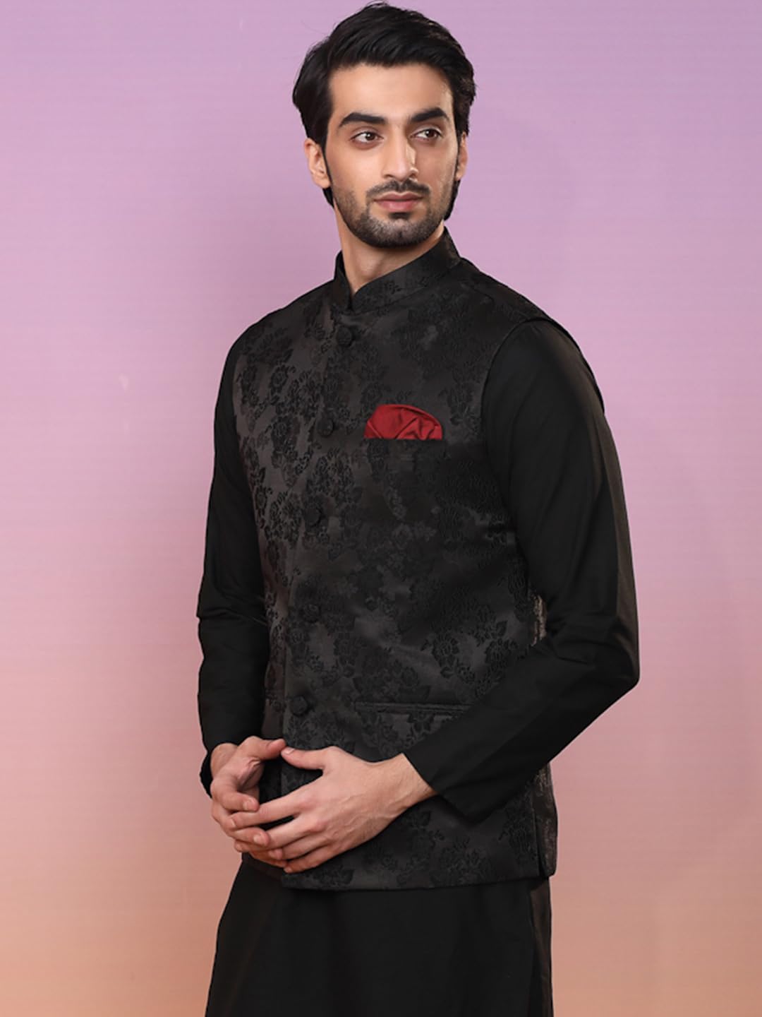 Kisah Nehru Jacket For Men  Jacquard Silk Blend Modi Jacket | Ethnic & Formal Waist Coat For Weddings, Parties & Office Wear