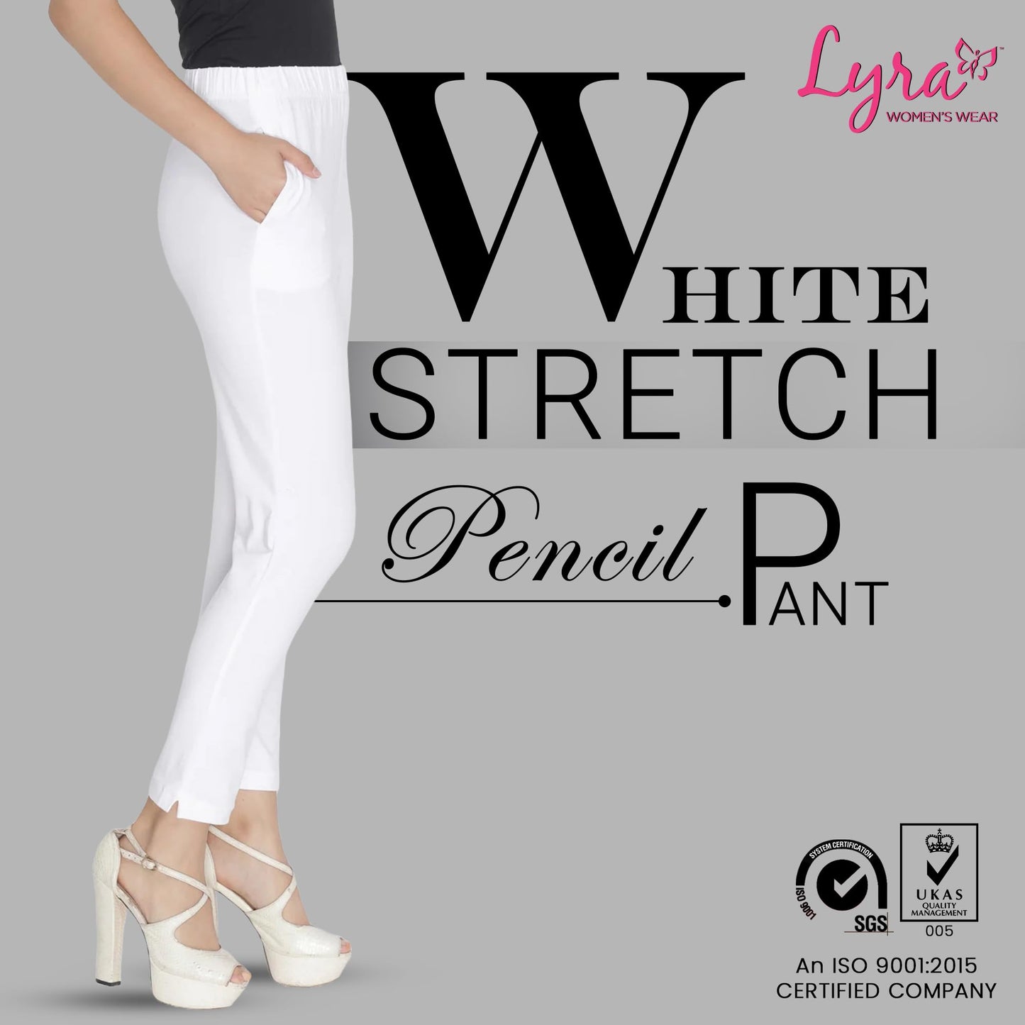 Lyra Cotton Strech Pencil Pant For Women | Mid-Waist | Fashionwear White