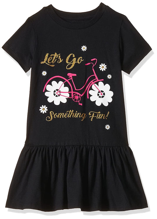 T2F Girls Cotton Printed Regular Fit Casual Dress Black