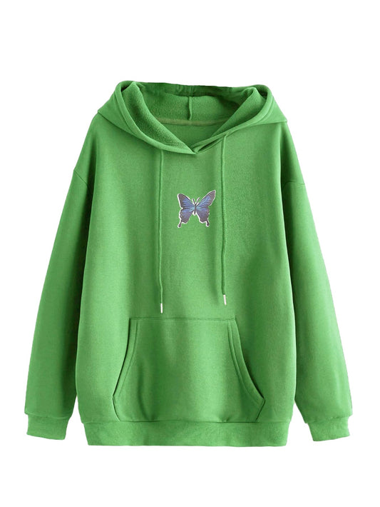 Kotty Women Full Sleeve Hooded Printed Sweatshirt Lime Green