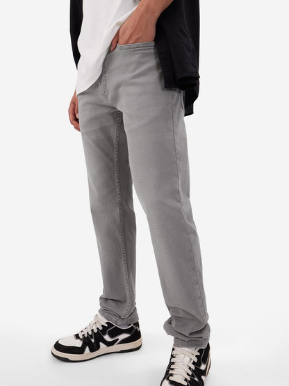 The Souled Store Denim: Ash Grey Men and Boys Buttoned Cotton Blend Slim Fit Jeans