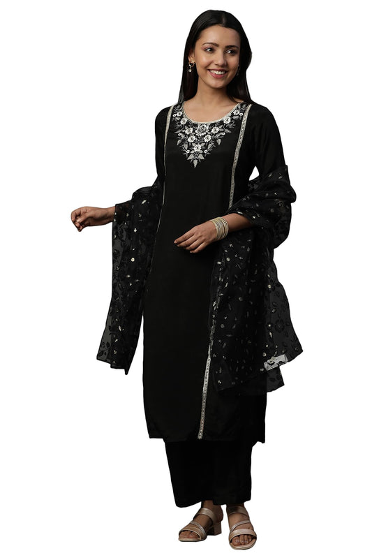 Aurelia WomenS Rayon Kurta Set (24Feas15104_Black