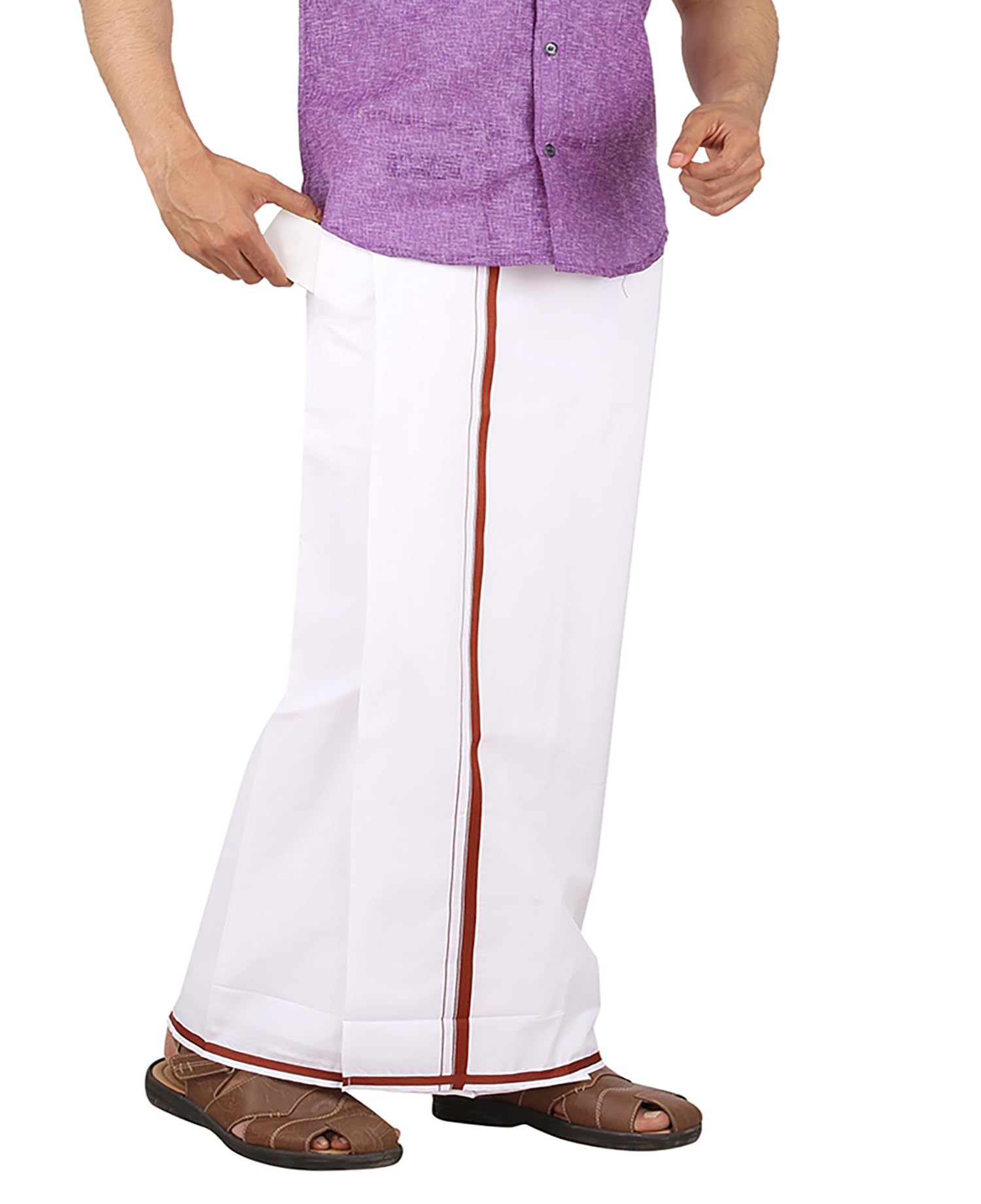 Prakasam Cotton -White Readymade Pocket Dhoti For Mens/Fine Quality White Readymade Dhoties For Mens- Maroon Border