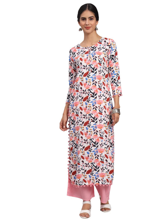 Tissu Women'S White & Pink Printed Kurta With Palazzo (Tis-653_White_Xxl)