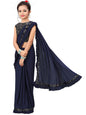Dhyey fashion Girls Lycra Blend Ruffle Pattern Saree With Velvet Unstitched Blouse Piece