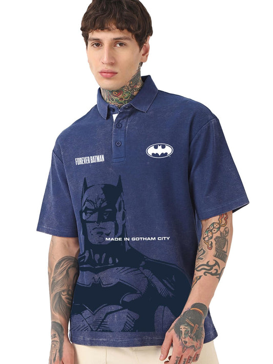 Bewakoof Heavy Duty 1.0 Official DC Merchandise Batman Mens Graphic Print Oversized Fit Half Sleeve Polo Cotton T-Shirt_677542_