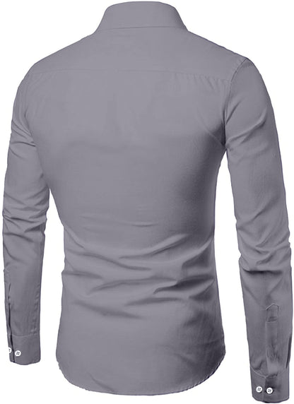 Mildin MenS Cotton Blend Solid Shirt With Spread Collared Full Sleeve Curved Hemline Button Closure Slim Fit And One Pocket | S