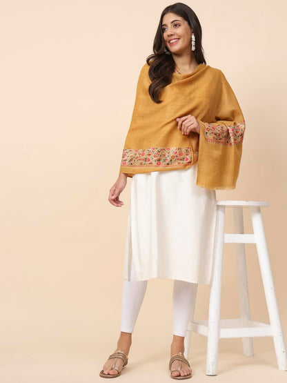 Pashmoda Women Noor Pure Wool Nalki Embroidered Stole (Size 71X203 CM)