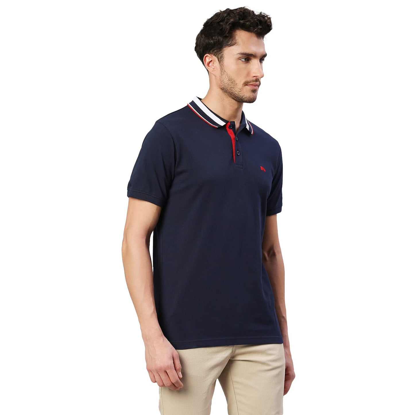 Dennis Lingo MenS Pure Cotton Solid Half Sleeves Polo T-Shirt (Navy)