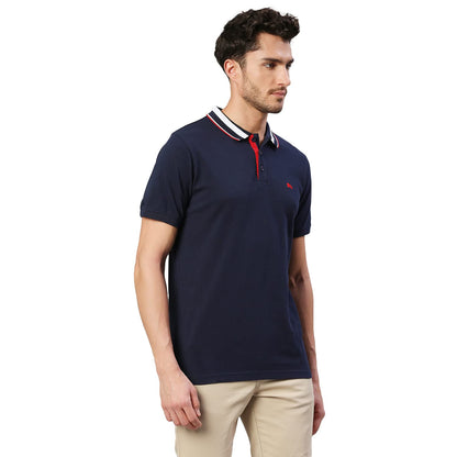 Dennis Lingo MenS Pure Cotton Solid Half Sleeves Polo T-Shirt (Navy)