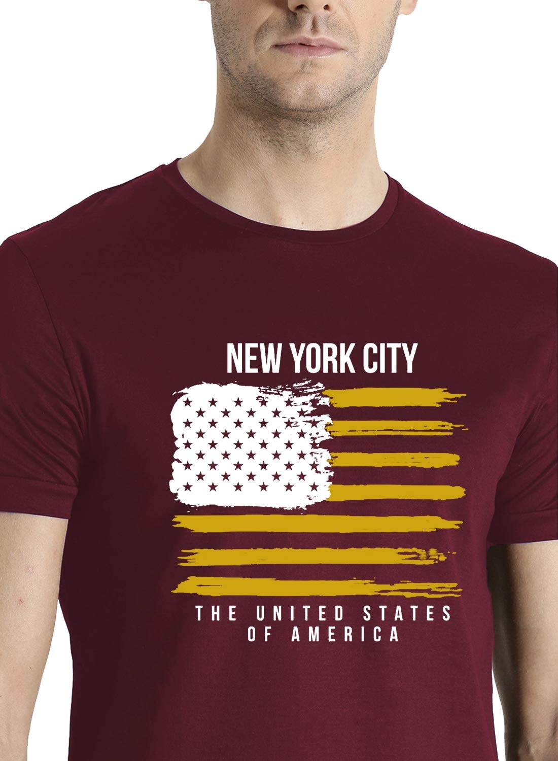 ADRO Men's USA American Flag Printed Cotton T-Shirts (RNR-M-NWW-BG_Maroon)