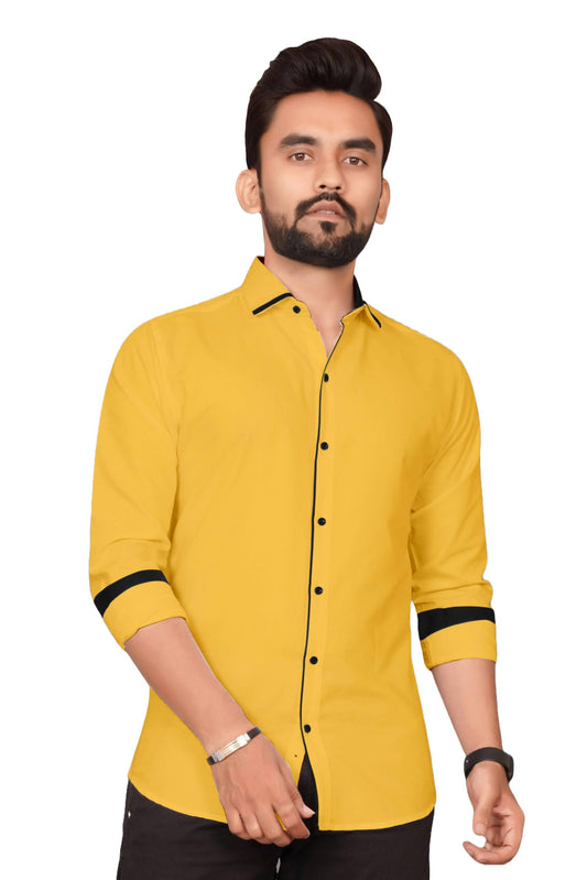 Besix MenS Yellow Rayon Blend Full Sleeve Shirt For Man With Tailored Fit Spread Collar And Standard Length - Formal Stylish We