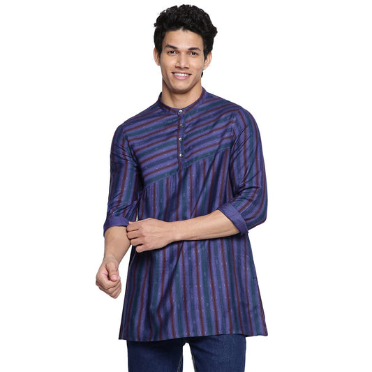 Fabindia MenS Viscose Silk Printed Slim Kurta (102590201_Purple