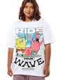 Bewakoof Official Spongebob Merchandise Womens Graphic Printed Oversized Fit Half Sleeve Round Neck Cotton Jersey Plus Size T-S
