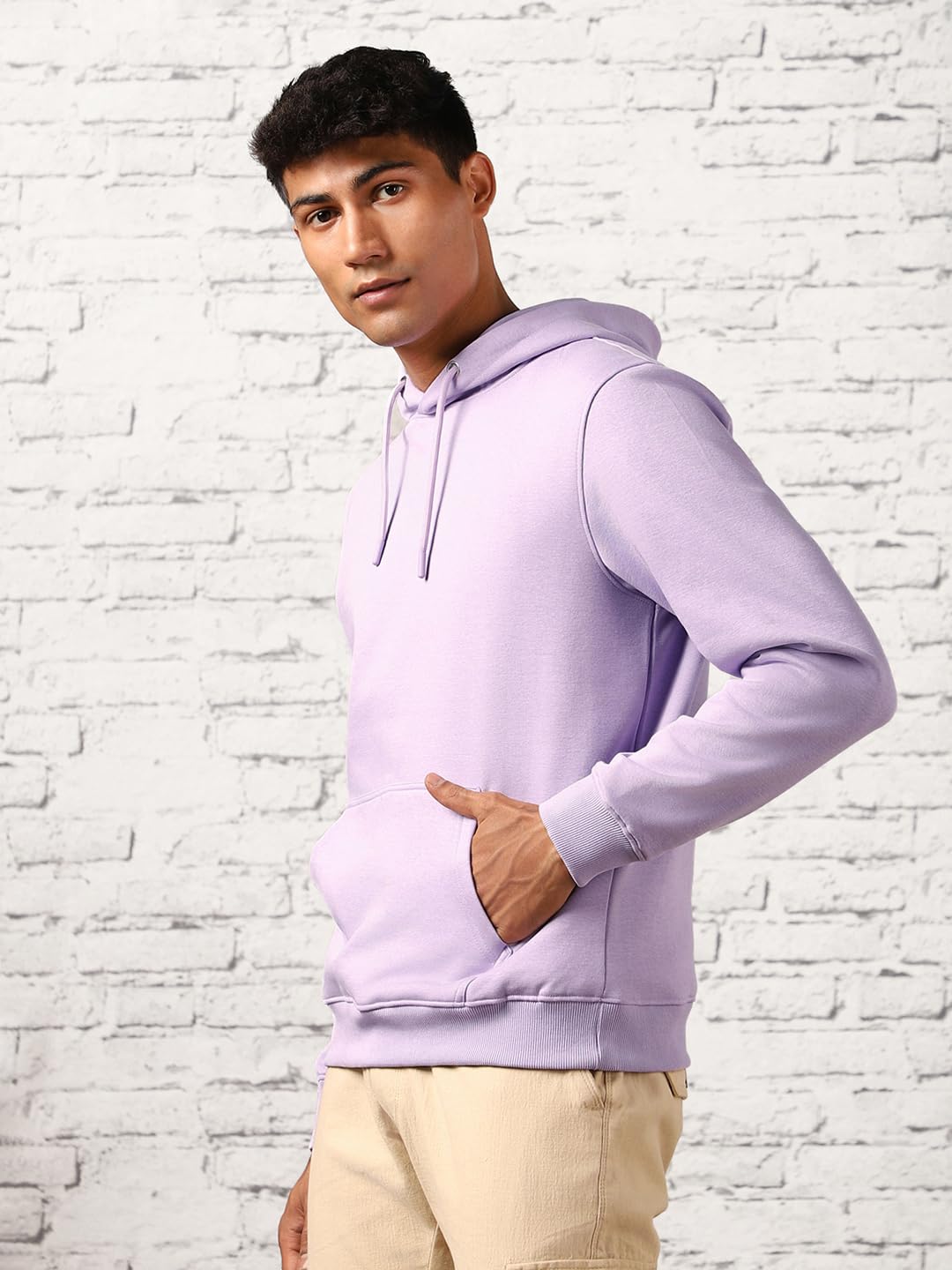 Nobero Elegant Unisex Digital Lavender Cotton Solid Plain Hoody Sports Winter Gym Workout Running Travel Trekking Hooded Sweatsh