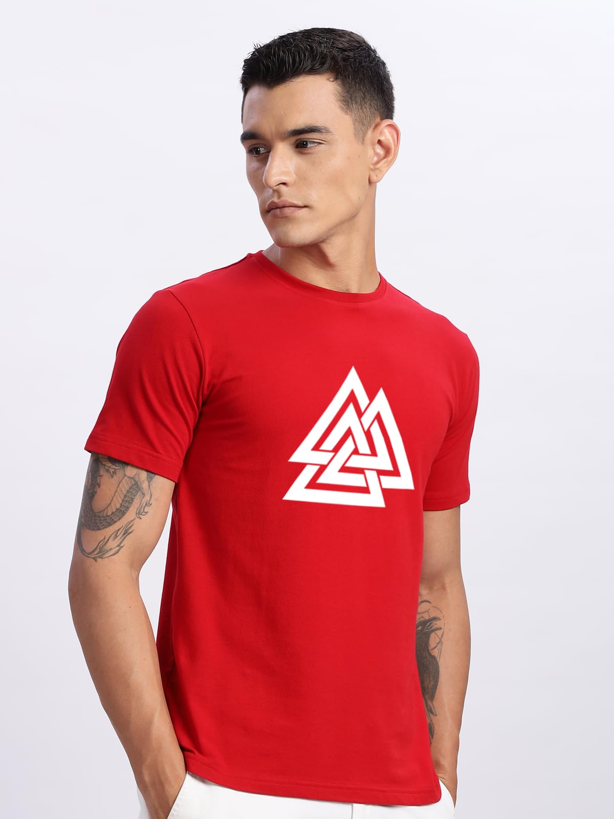 ADRO Triangle Mens Printed T-Shirt (RNR-M-TKT-RD_Red)