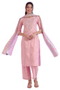 Aurelia Women's Pink Embroidered Blend Straight Kurta with Palazzos & Stole Set (Size: L)-AS15761-705460