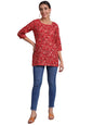 Patlani WomenS Cotton Printed Short Fullstitched Kurti/Kurtas. Red