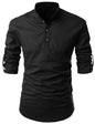 Zombom MenS Solid Cotton Blend Casual Regular Fit Mandarin/Chinese Collor Full Sleeve Kurta Shirt For Men Black