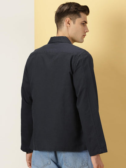 Thomas Scott Oversized Linen Double Pocket Solid Shirts for Mens Navy Blue