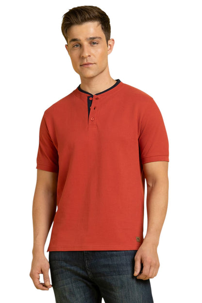 Dennis Lingo Men Cotton Regular Fit Solid T Shirts Rust