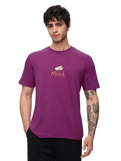The Souled Store Ducky Men and Boys Short Sleeves Round Neck Purple Embroidered Regular Fit Cotton T-Shirts