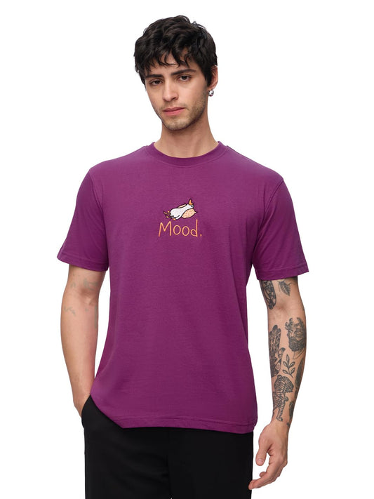 The Souled Store Ducky Men and Boys Short Sleeves Round Neck Purple Embroidered Regular Fit Cotton T-Shirts