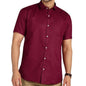 Mildin MenS Regular Cotton Blend Maroon Slim Fit Solid Button Down Spread Collar Half Sleeve Curved Hemline Formal Shirt With O
