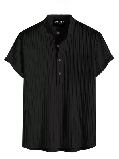 Deelmo MenS Polyster Kurta With Mandarin Collar, Half Placket Buttons, Front Pocket | Half Sleeves | Soft & Breathable Fabric B