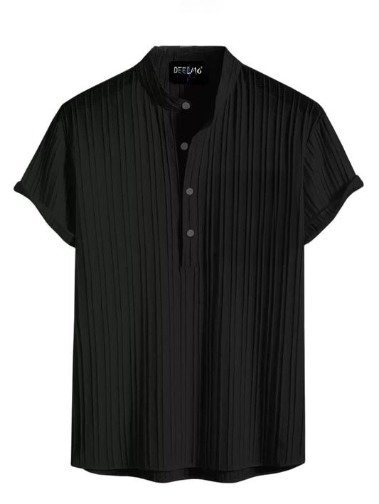 Deelmo MenS Polyster Kurta With Mandarin Collar, Half Placket Buttons, Front Pocket | Half Sleeves | Soft & Breathable Fabric B