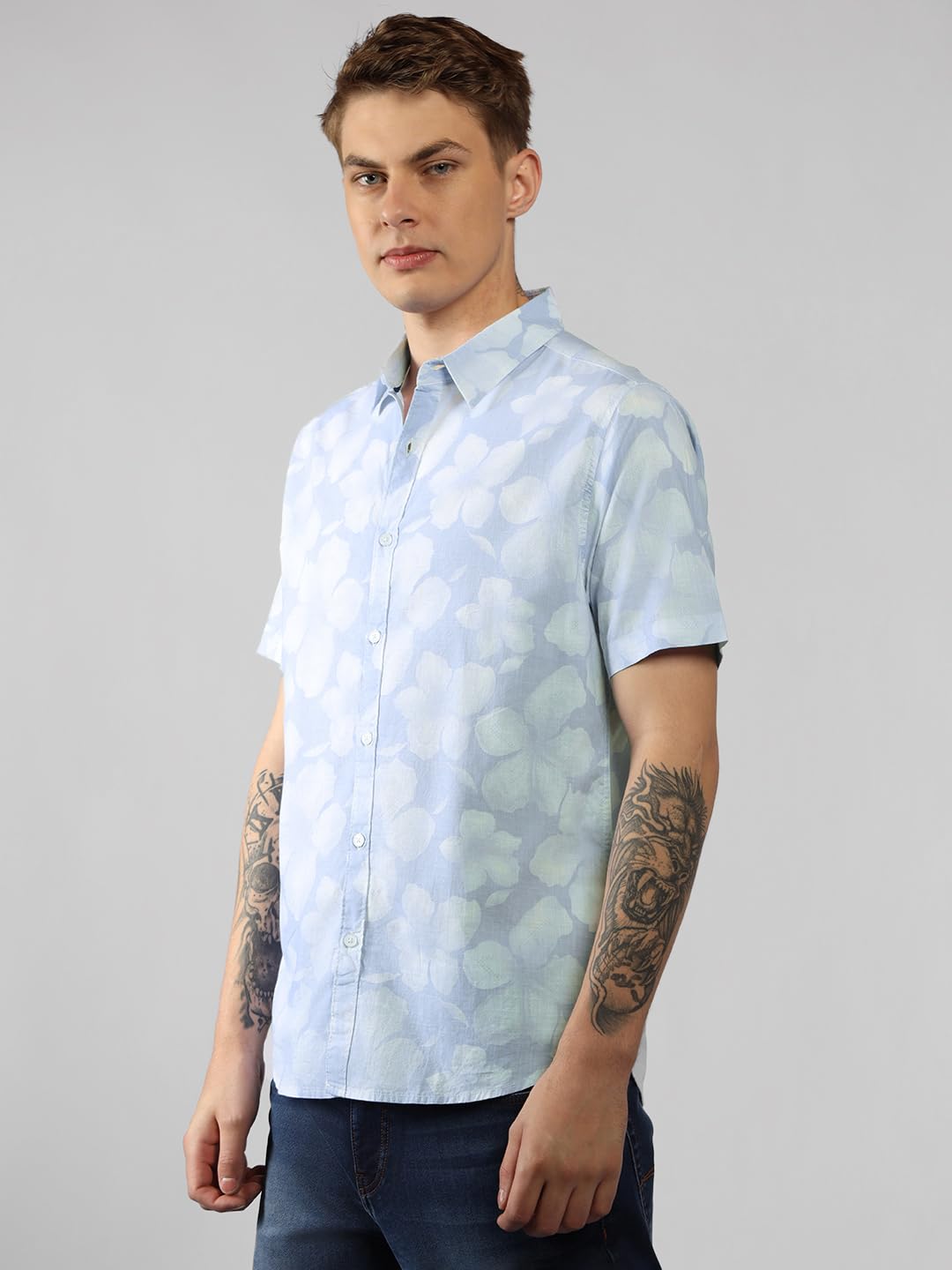 Dennis Lingo MenS| Blue| Half Sleeve| Spread Collar| Printed| Relaxed Fit| Casual Shirt