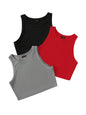 Toochki Tops for Woman | Spandex Top | Crop | Short | Western | for Jeans | Sleeveless | Stretchable | Pack of Three | Black-RED
