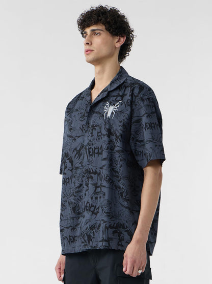 The Souled Store Venom: Pure Destruction Men and Boys Short Sleeves Collared Neck Button Front Grey All Over Printed Cotton Regu