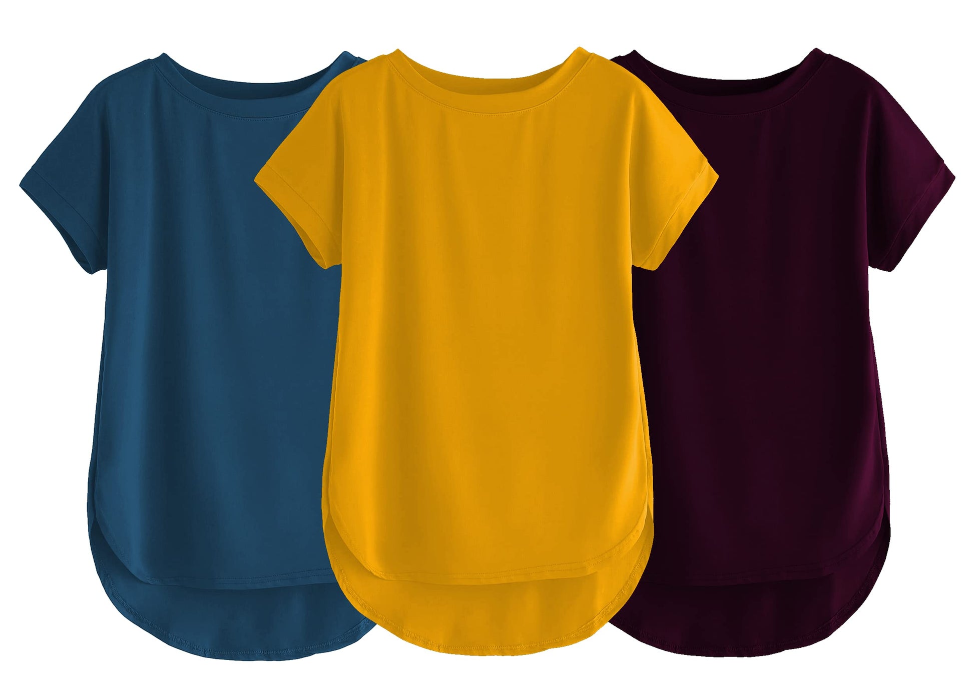 Fabricorn Combo Of Three Plain Mustard Yellow, Airforce Blue And Wine Round Neck Up And Down Cotton Tshirt For Women (Mustard Ye