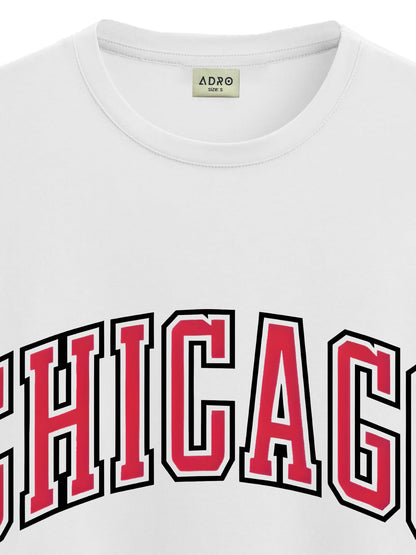 ADRO Mens T Shirt Urban Style Tshirt Printed with Chicago Design Cotton & Eye Catching Print Stylish T-Shirt for Men White Tshir