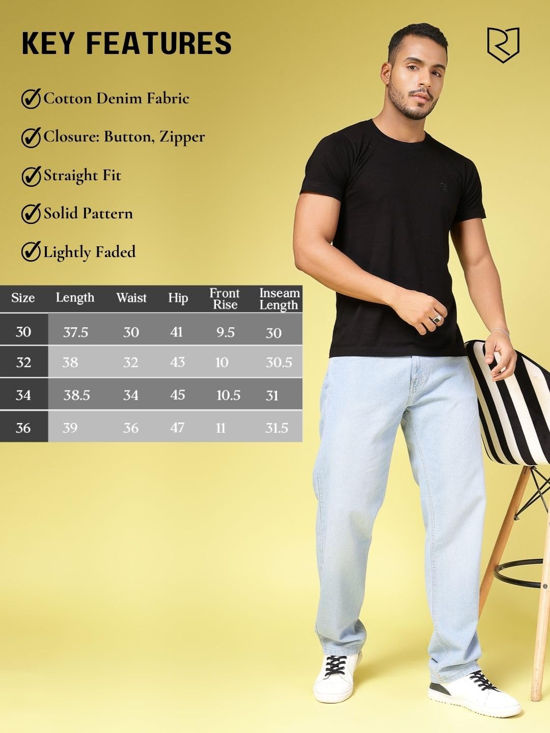 Rigo Cotton Denim Jeans for Men | Solid Jeans for Men | Stretchable, Slim FIt & Straight Fit Jeans for Men Light Blue