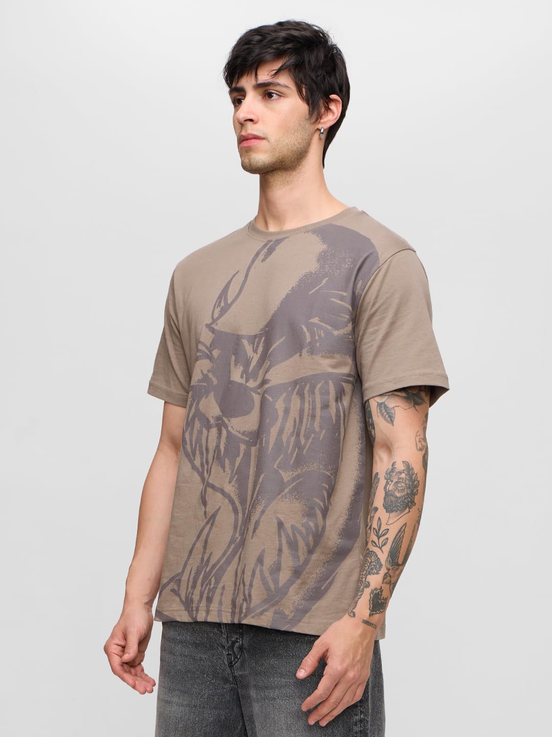 The Souled Store Looney Tunes: Taz Men and Boys Short Sleeves Round Neck Brown Graphic Printed Regular Fit Cotton T-Shirts