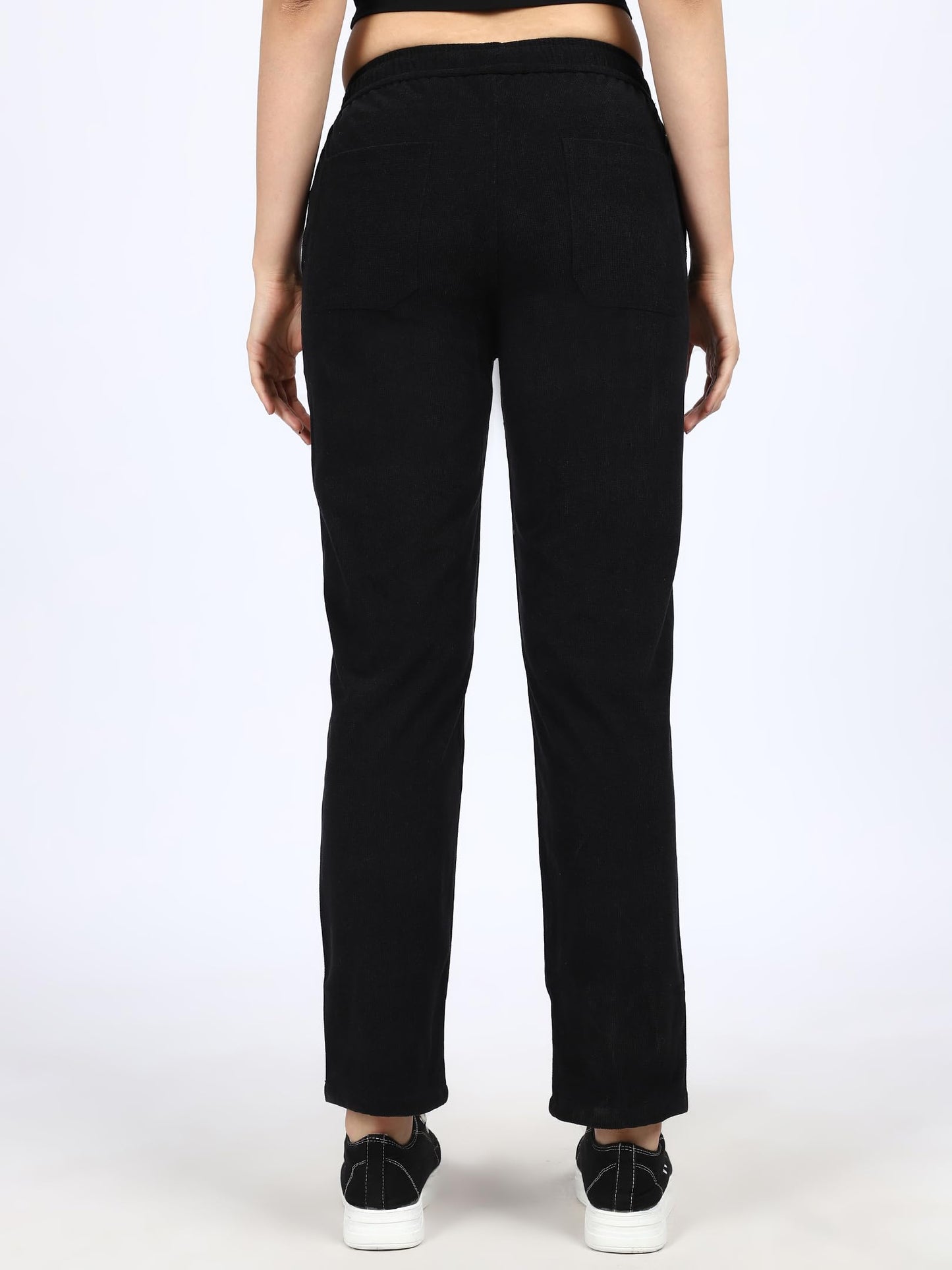 Shasmi Womens Black Front Tie Loose Fit Corduroy Baggy Long Slacks Chino Pants with Slant Pocket Simple Casual Trousers, Going