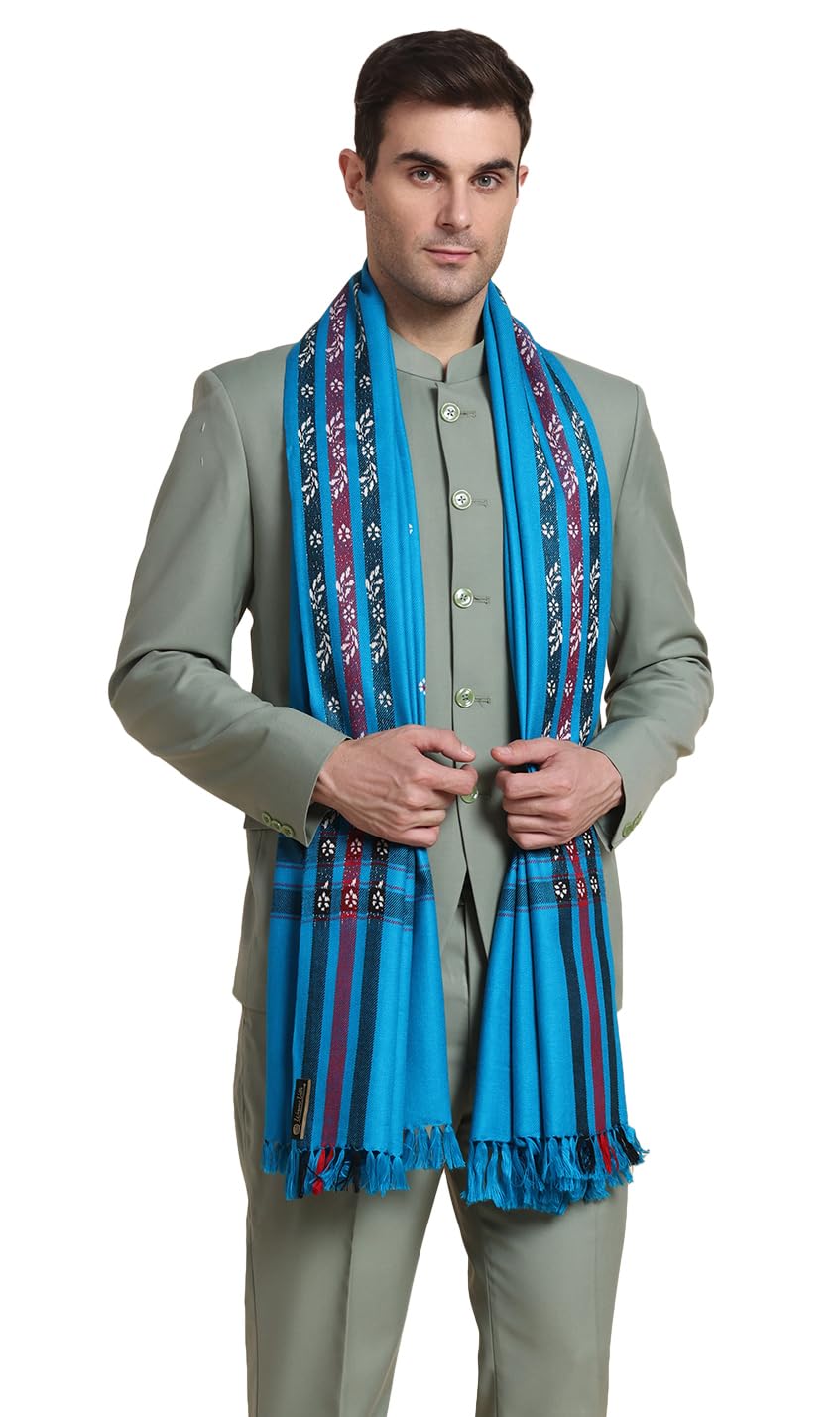 Weavers Villa Mens Acro Wool Blended Shawl - Handloom Border Pattern - Stoles for Men - Gents Shawls - Soft & Warm Wrap - Ideal