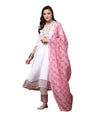 Stylum WomenS White Solid & Embroidered Italian Crush Anarkali Kurta Pant Dupatta Set