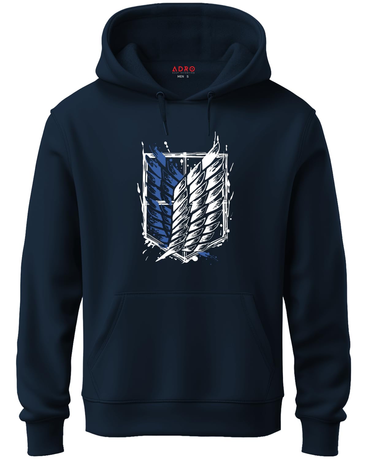 ADRO Men's Cotton Neck Hooded Sweatshirt (H22-M-AR2-NB_Navy)