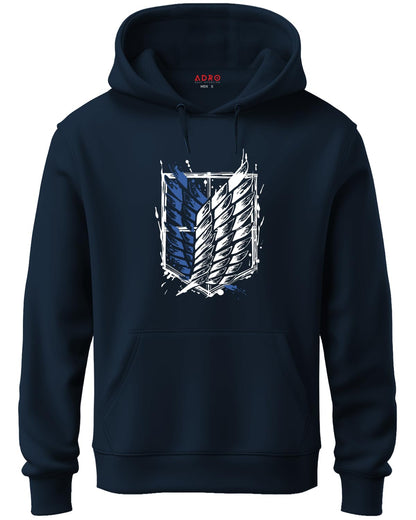 ADRO Men's Cotton Neck Hooded Sweatshirt (H22-M-AR2-NB_Navy)