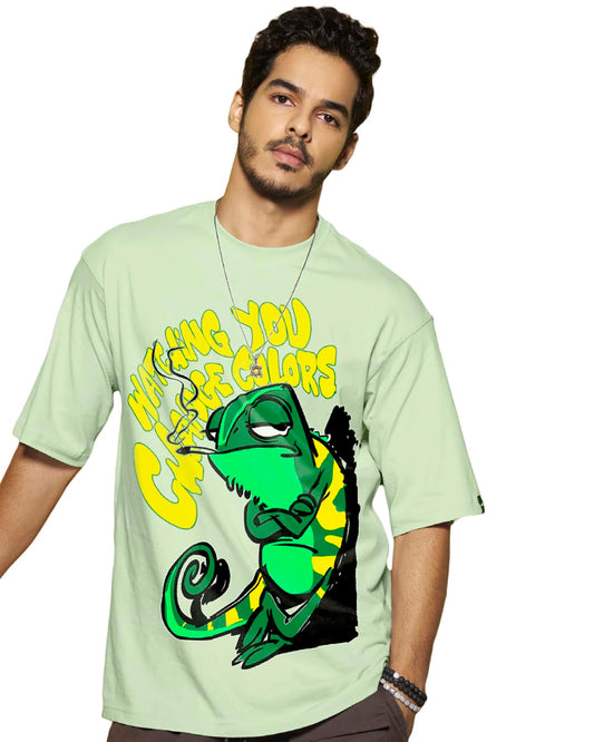 Bewakoof Mens Watching You Change Colours Graphic Printed 100% Cotton T-Shirt - Oversized Fit, Round Neck, Half Sleeves_592039_