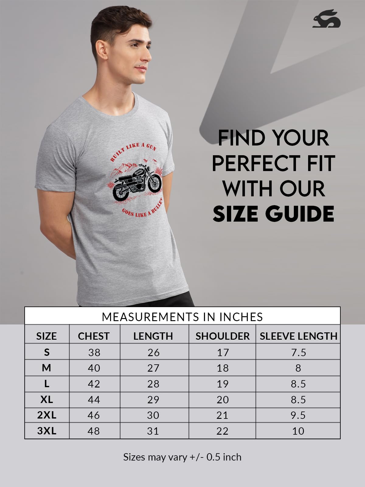 ADRO Men's Royal Bike Design Printed 100% Cotton T-Shirt - Regular Fit, Printed T-Shirts for Men (RN24-RYL-GR_Grey)